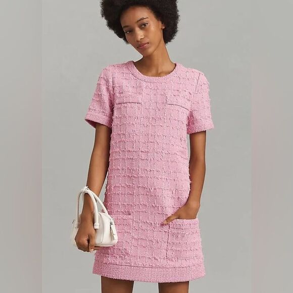 NWOT NWOT Endless Rose Short-Sleeve Tweed Shift Mini Dress in pink size medium - Picture 1 of 16